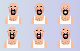 establecer cara emoción personaje de hombre de dibujos animados. ilustración de vector plano cabeza barbuda con diferentes expresiones emoji diseño