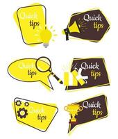 Quick tips badge vector label. Tag blank design set sign. Sticker corporate premium quality card. Isolate vintage sale template. Business icon access event illustration. Web office element concept