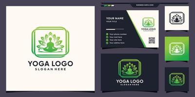 meditación de diseño de logotipo de personas de yoga en flor con concepto único y tarjeta de visita vector