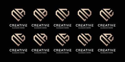 Set of creative bundle monogram logo design template initial letter n combined with other. icons for business company and personal. Premium Vector