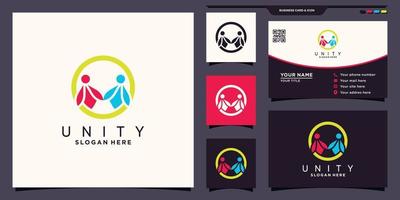 Unity family, friendship people together logo with unique concept and business card design Premium Vector