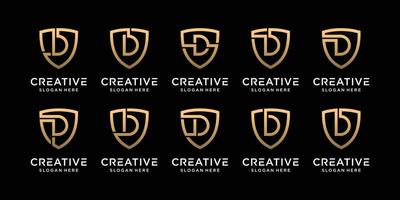 Set bundle monogram shield logo design initial letter d with linear style Premium Vector
