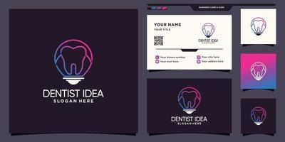 Creative dentist and light bulb logo with line art style and business card design Premium Vector