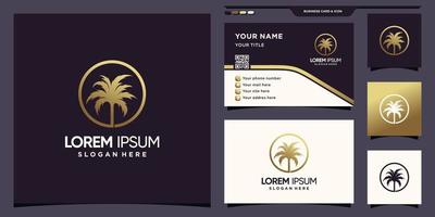 logotipo de palmera de lujo con color de estilo degradado dorado y diseño de tarjeta de visita vector premium