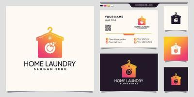 Home laundry logo with negative space concept and business card design Premium Vector