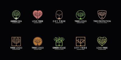 Set bundle of tree logo with creative modern concept Premium Vector