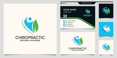 Chiropractic logo template with natural leaf and business card design Premium Vector