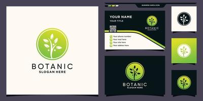 Natural organic logo with negative space circle concept and business card deisgn Premium Vector