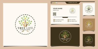 Tree life logo with unique modern concept and business card design Premium Vector