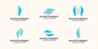 Set bundle of physiotherapy logo design with hand and bone concept Premium Vector