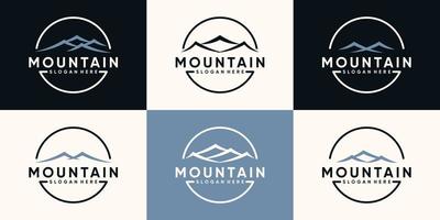 Set bundle of mountain logo design with line art style and circle concept Premium Vector