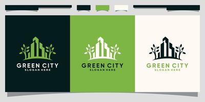 Inspiración en el diseño del logotipo de la ciudad verde para la construcción de la ciudad con un vector premium de concepto moderno
