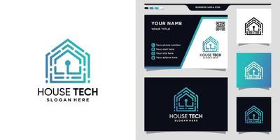 logotipo de tecnología de casa creativa con estilo lineal único y vector premium de diseño de tarjeta de visita