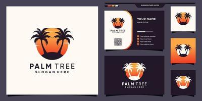 Abstract palm tree and sun logo with creative concept and business card design