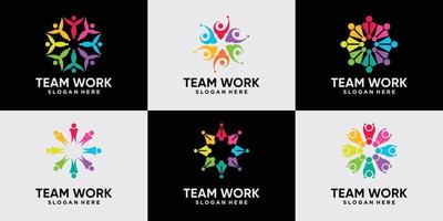 conjunto de trabajo en equipo, diseño de logotipo comunitario con concepto moderno creativo vector premium