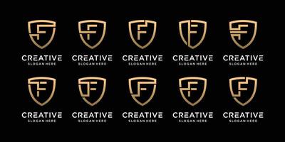 conjunto paquete monograma escudo diseño de logotipo letra inicial f con vector premium de estilo lineal