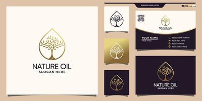 logotipo de aceite natural con concepto único de gota de agua y vector premium de diseño de tarjeta de visita