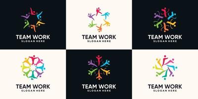 Set bundle of team work and community logo with creative unique concept Premium Vector