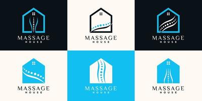 Set bundle of massage house logo design with line art and negative space concept Premium Vector