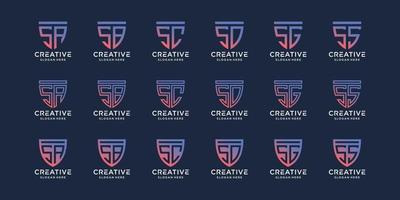 Set of creative bundle monogram logo design initial letter s combined with other in shield. Premium Vector