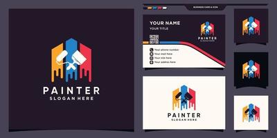 Creative painter logo design template with brush, roller and business card design