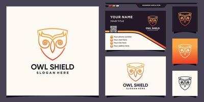 Owl and shield logo template with line art style and business card vector