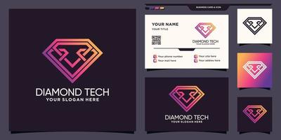 Diamond tech logo template with creative modern concept and business card design Premium Vector