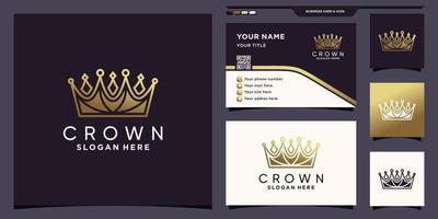 Creative crown logo with modern golden style color and business card design Premium Vector