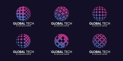 Set bundle of tech global logo design inspiration with unique concept Premium Vector