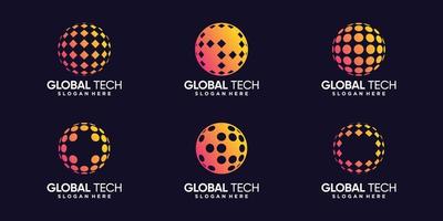 Set bundle of global tech logo design template with creative concept Premium Vector