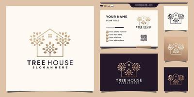 Tree house logo template with unique modern concept and business card design Premium Vector