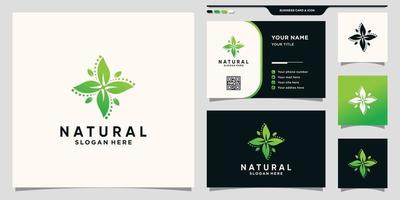 Natural leaf logo with creative unique concept and business card Premium Vector