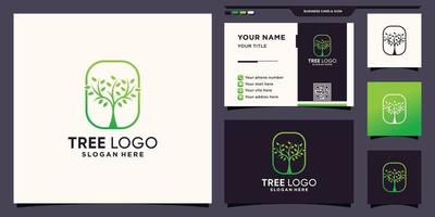 Tree logo template with line art style and business card design Premium Vector