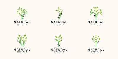 conjunto de logotipo de quiropráctica y masaje natural con concepto moderno creativo vector premium