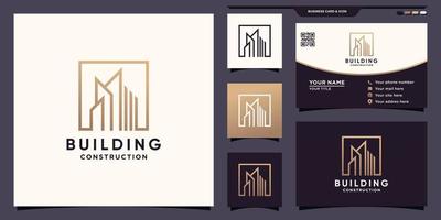 Building construction logo with square style and business card design Premium Vector