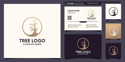 Simple and elegant tree logo with circle concept and business card design Premium Vector