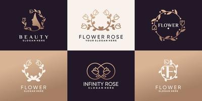 Set bundle of beauty and flower rose logo design with linear style and creative unique concept Premium Vector