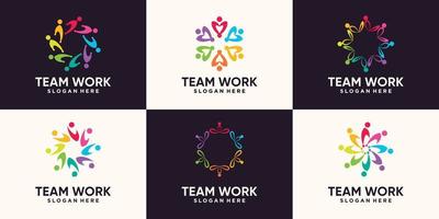 Set bundle of team work, community logo design with creative modern concept vector