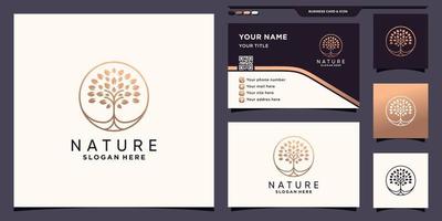 logotipo de árbol natural con concepto de círculo único y vector premium de diseño de tarjeta de visita