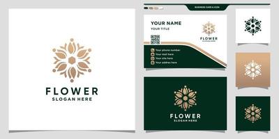 Flower logo template with negative space concept and business card design Premium vector