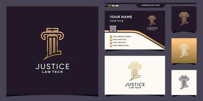 Symbol of law logo design technology with line art style and business card design Premium Vector