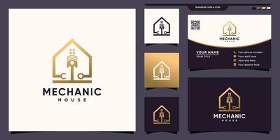 Creative mechanic house logo with modern unique concept and business card design Premium Vector