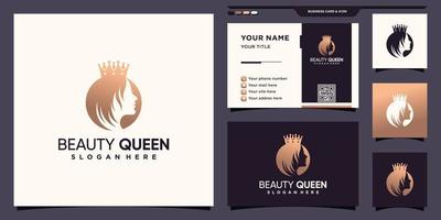 logotipo de reina de belleza con concepto creativo y diseño de tarjeta de visita vector premium
