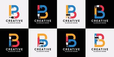 Set bundle of paint logo design template initial letter b with creative modern concept Premium Vector