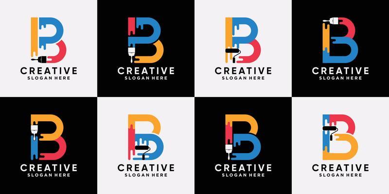 Set bundle of paint logo design template initial letter b with creative modern concept Premium Vector
