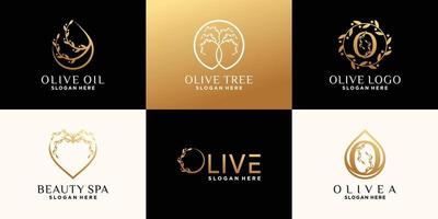 conjunto de plantilla de diseño de logotipo de oliva con vector premium de concepto único creativo