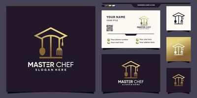 Creative education chef logo inspiration with line art style and business card design Premium Vector