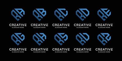 Set of creative bundle monogram logo design template initial letter r combined with other. icons for business company and personal. Premium Vector