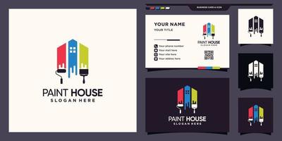 Creative house and paint logo template with rainbow color and business card design vector