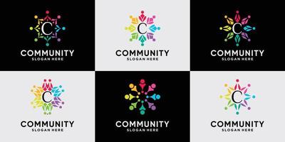 Set of community logo design for team and people family with unique concept Premium Vector